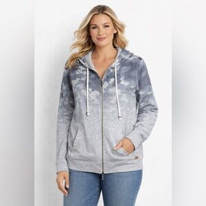 Peace Love World Camouflage Thumbholes Zip Up Hoodie Fleece Inside Pockets 1X